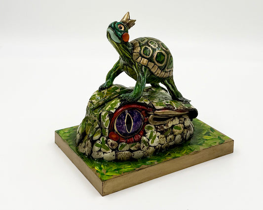 Decorative turtle sculpture by artist Sarah Lee