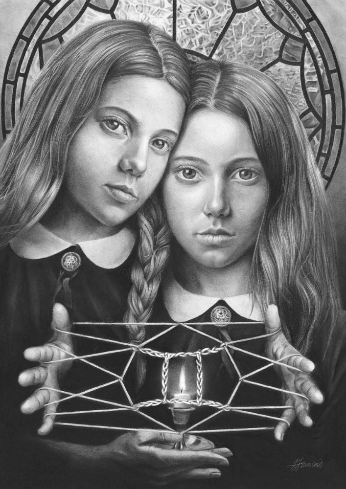 A fine art print featuring two Gothic inspired twins, representative of the star sign Gemini.