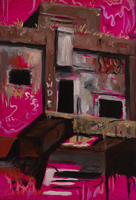 Original oil painting of an abandoned industrial factory