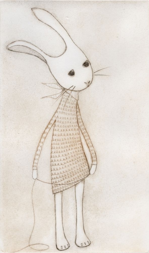 ‘The Snow Rabbit #2’ Drypoint etching by Minu Freitag