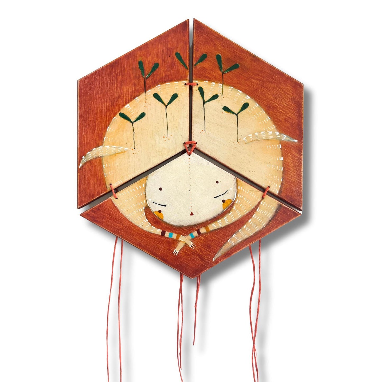 Fun and quirky three piece art work with a playful character