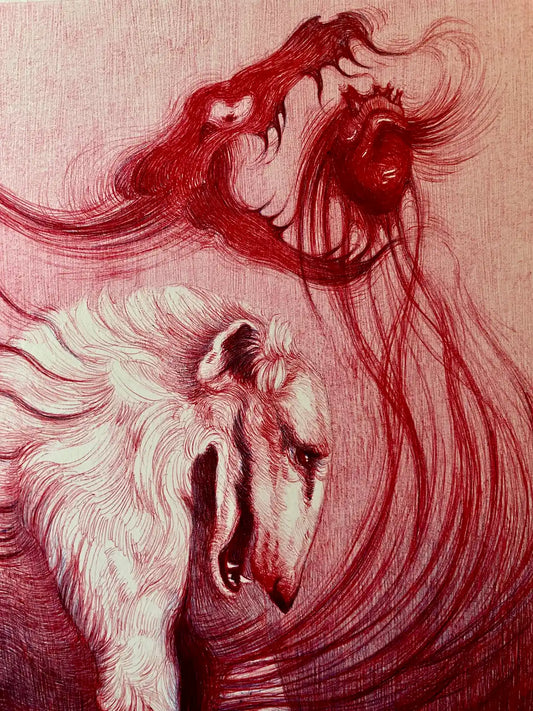 Sara Baun Ballpoint drawing of a dog and its inner self.