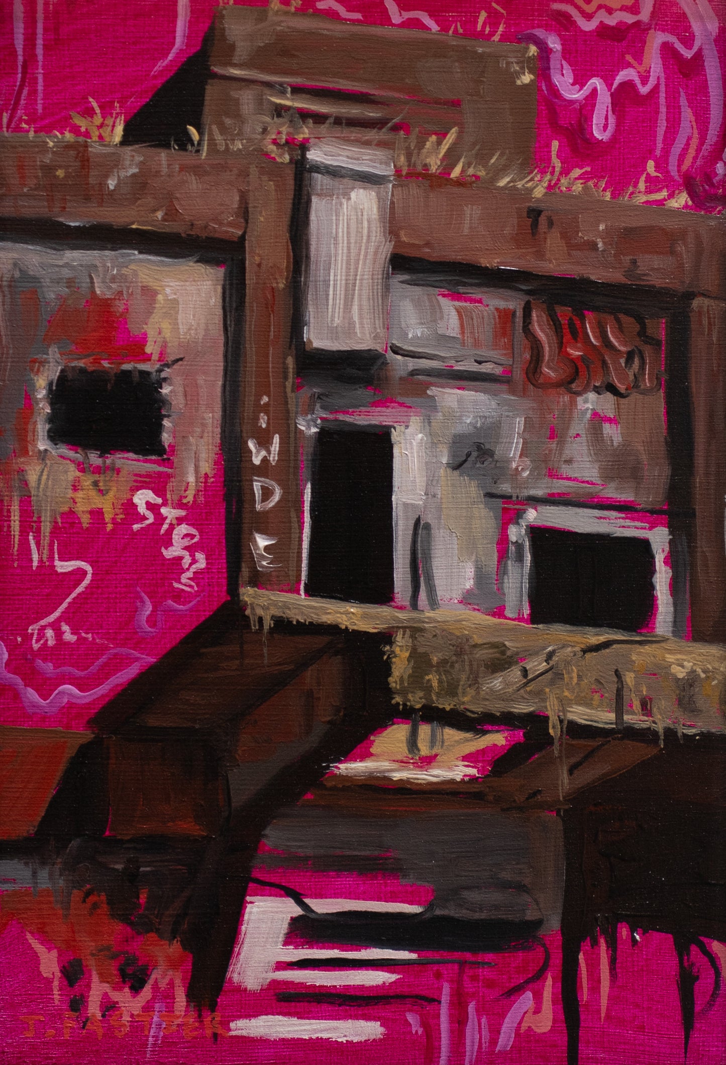 Original oil painting of an abandoned industrial factory