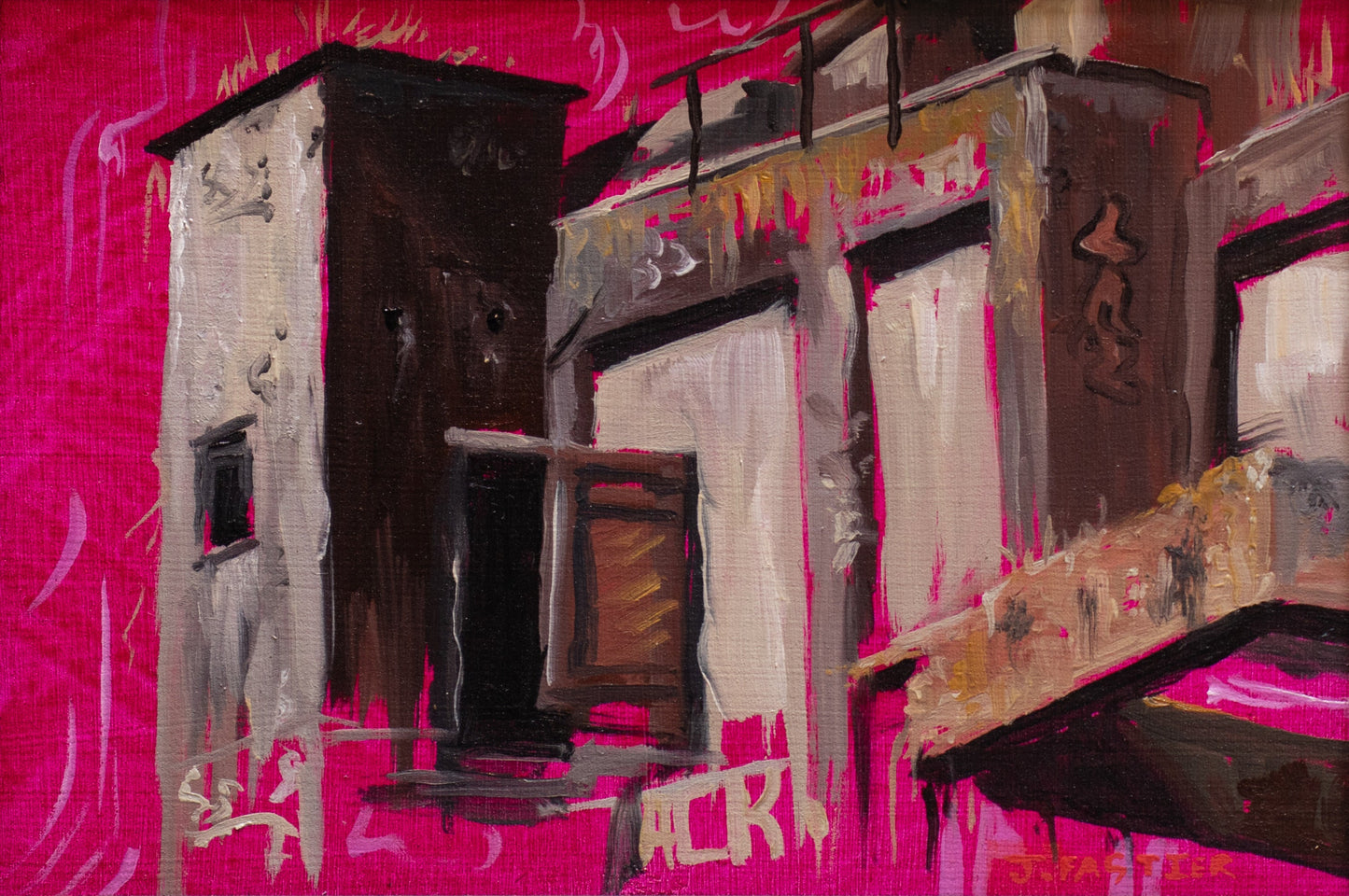 Original oil painting of an abandoned industrial factory