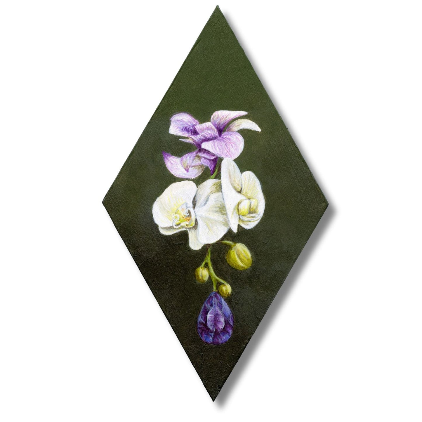Diamond-shaped panel featuring  purple and white orchids