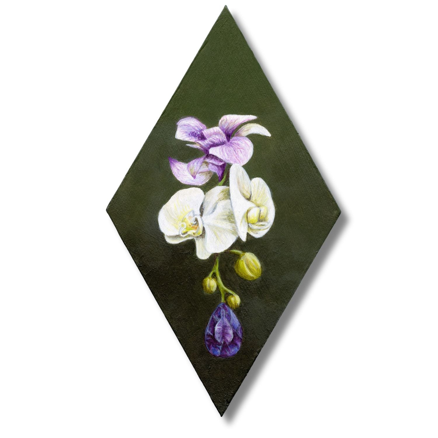 Diamond-shaped panel featuring  purple and white orchids