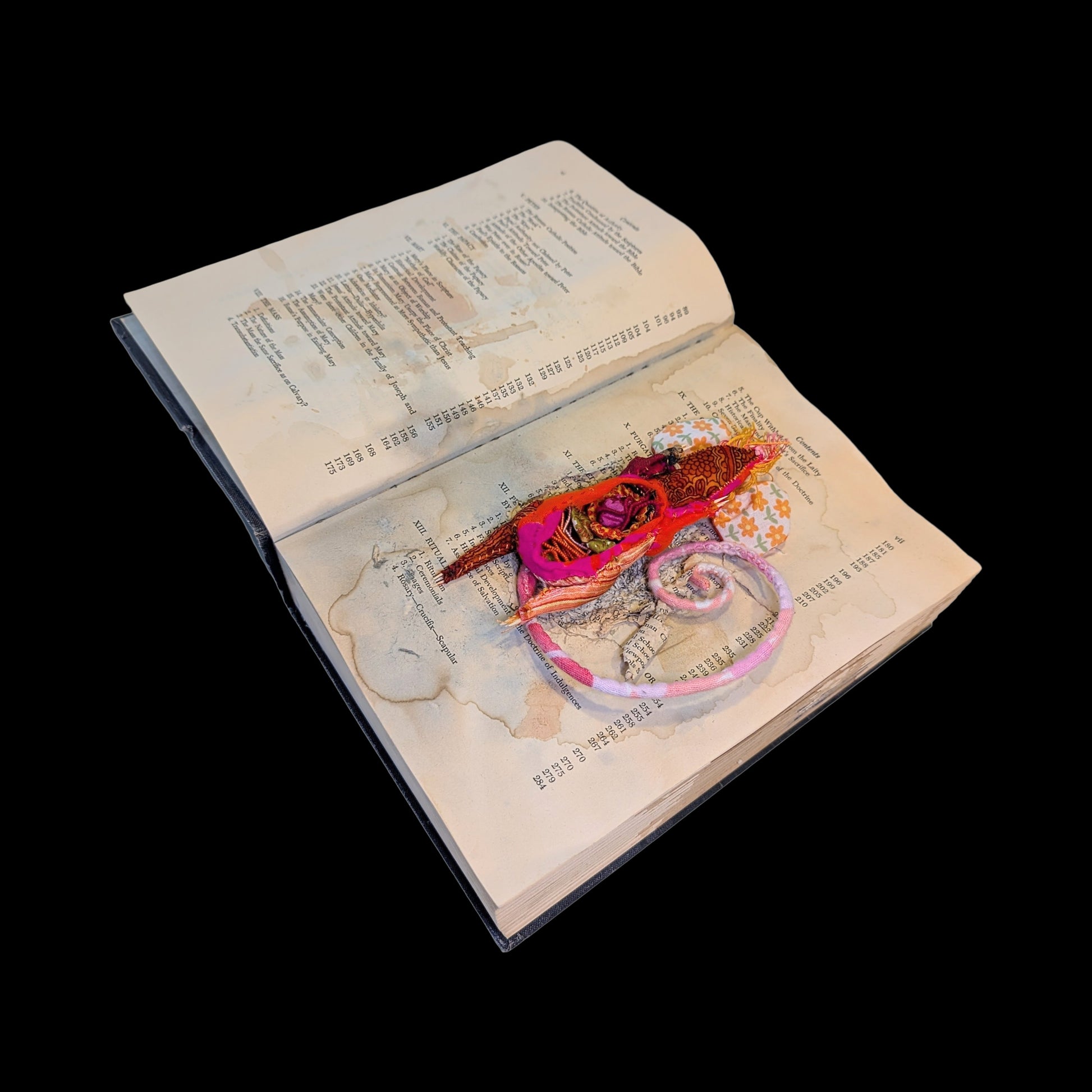 Squashed taxidermy mouse in an open book