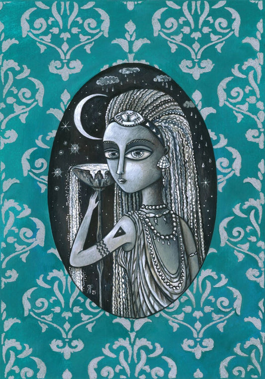 Water personified as a stylised portrait of a woman in monochrome.