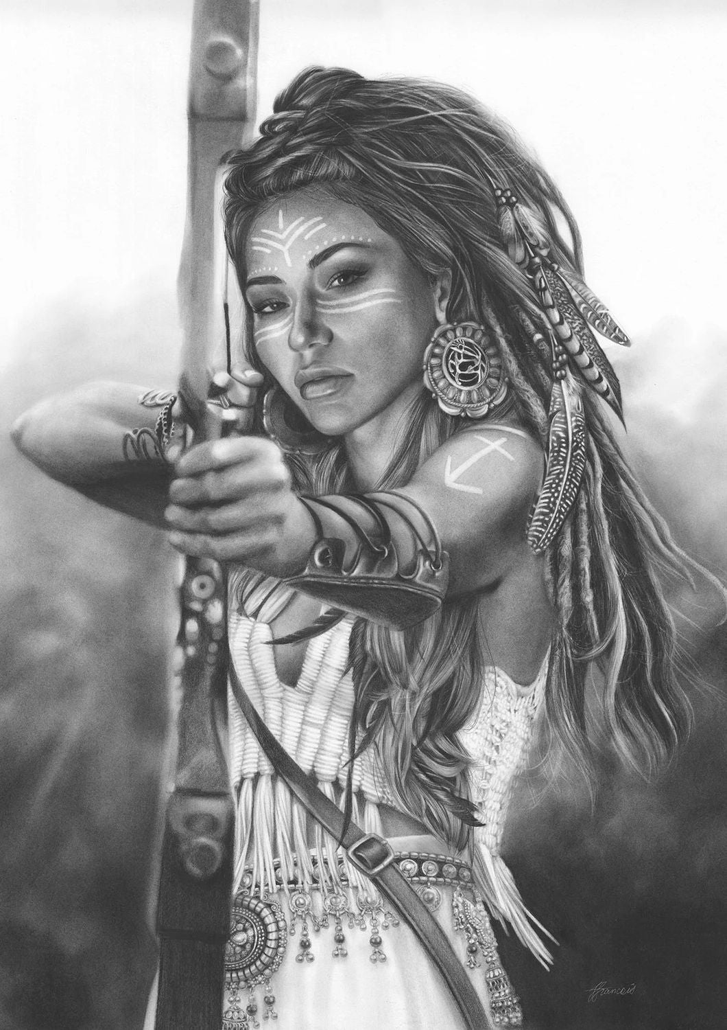 Limited edition print by Fiona Francois re-imagining the zodiac sign Aquarius as a warrior and huntress