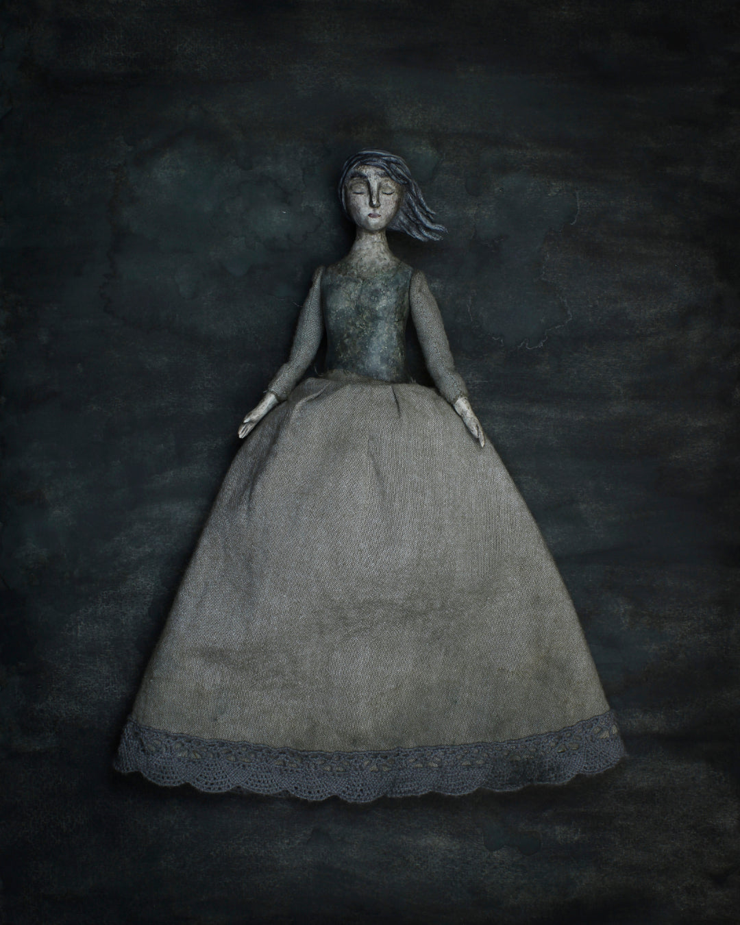 Double sided, reversible ‘Selkie’ art doll by Anne Breymann Focused on the woman in the Selkie myth.